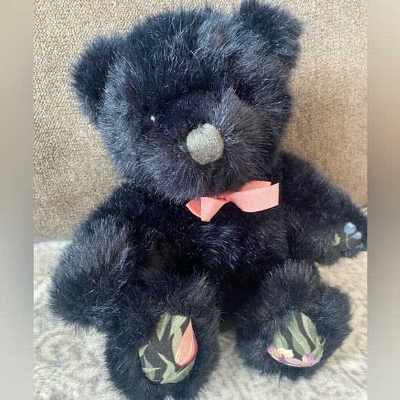 Vintage Dakin Black teddy bear plush floral paws T29 - Picture 1 of 6